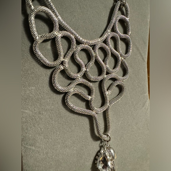 EFM Silver Tone Statement Rhinestone Tassel Necklace - Picture 4 of 5